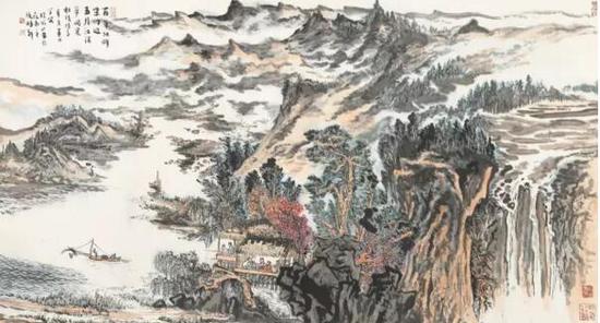 陆俨少（1909-1993）江深草阁 镜心  设色纸本 辛未（1991年）作 96.5 × 178 cm