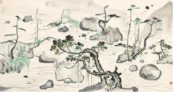 吴冠中（1919-2010）盆景海

　　镜心  设色纸本

　　95.5 × 179 cm