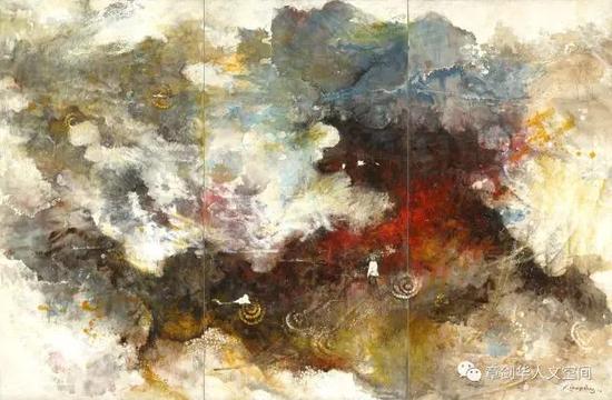 红土地（2014）墨，油彩，宣纸，布面 138 x 207cm