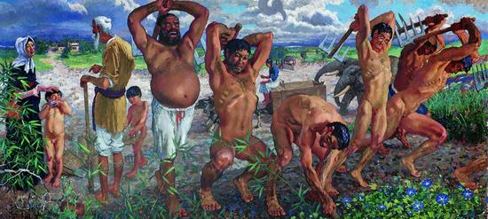《徐悲鸿，愚公移山》，布面油画，213cmx462cm，1940，徐悲鸿纪念馆藏