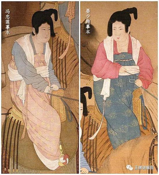 从冯忠莲和晏少翔的摹本可以看出，两位贵妇的服装使用了大量金线，贵气冲天