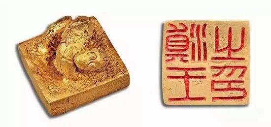 ▲ “滇王之印”边长各2.4厘米，高2厘米，重90克，中国国家博物馆藏