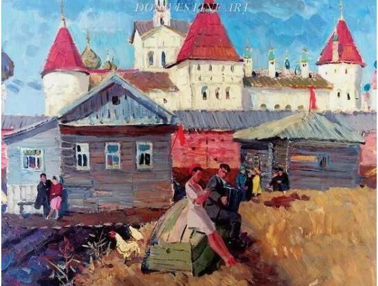 > 马克西莫夫绘画作品《罗斯托夫·维利基的金环城》（The Golden Ring city of Rostov Veliki）