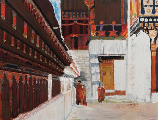 在工作的僧侣，布面油画，2019，600 x 800mm